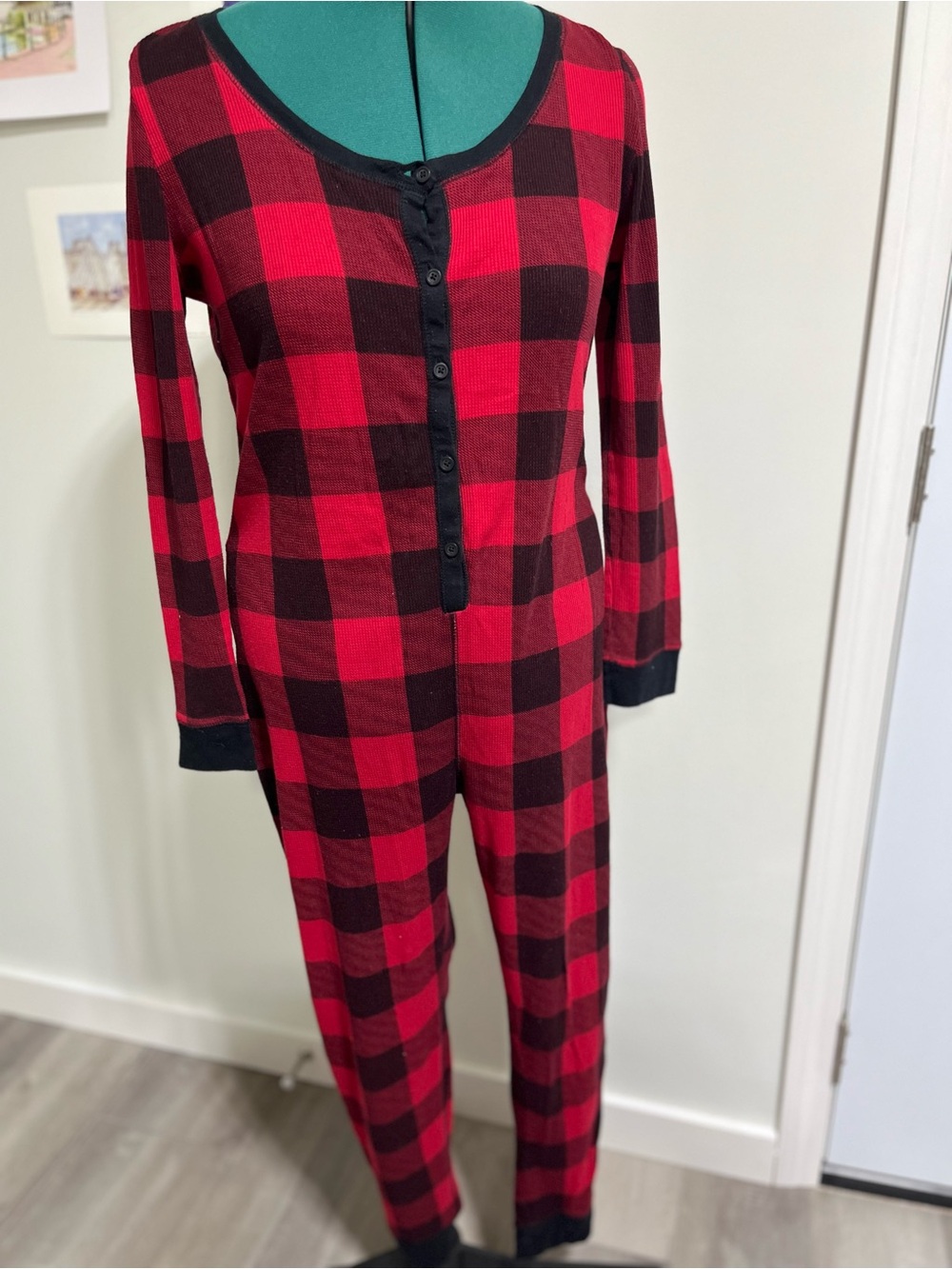 Old Navy Red and Black Buffalo Plaid Kids Pajama Onesie